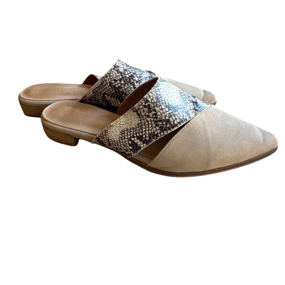 Mi.IM Mules‎ Beige Suede and Snakeskin Print Leather Slip On Mules SIZE 10 VGUC